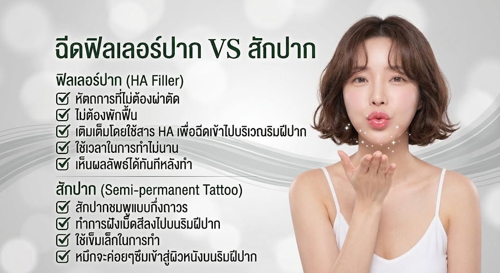 ฉีดฟิลเลอร์ปาก VS สักปาก